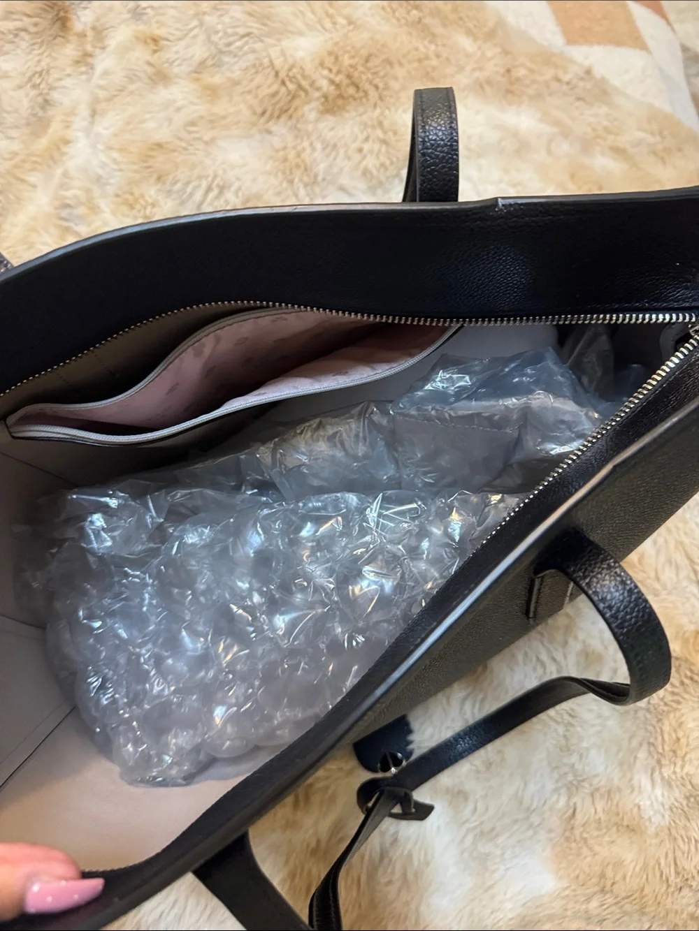 kate spade Black Pebbled Leather Tote with Luggage Tag
